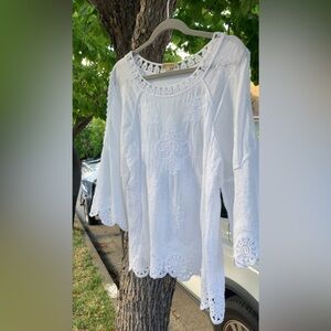 Beautiful White Eyelet Lace Blouse by Democracy